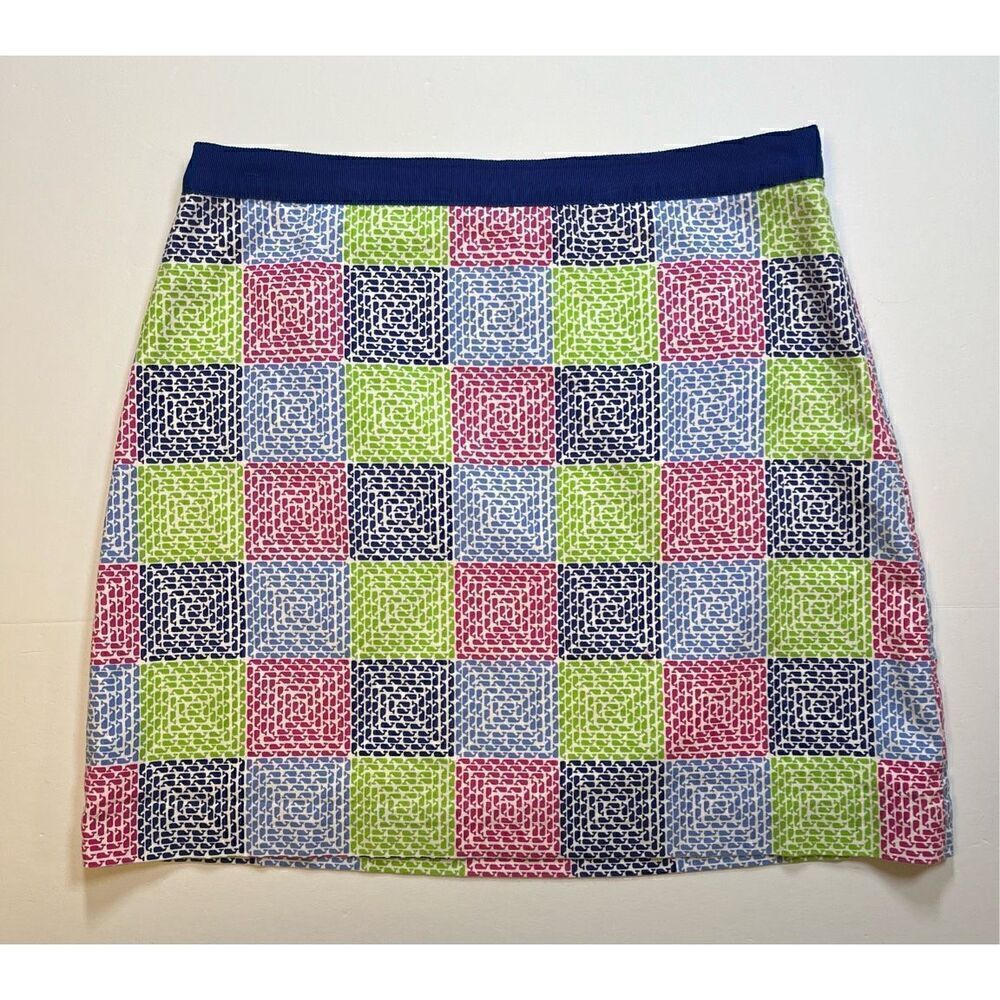 Vineyard Vines Whale Aurora Faux Patchwork Lined Cotton Skirt RibbonTrim Size 4 - Picture 2 of 10